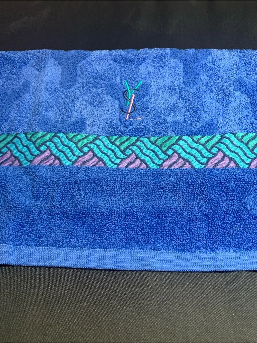 Yves Saint Laurent Blue Towel with Teal, Pink & Black Accents